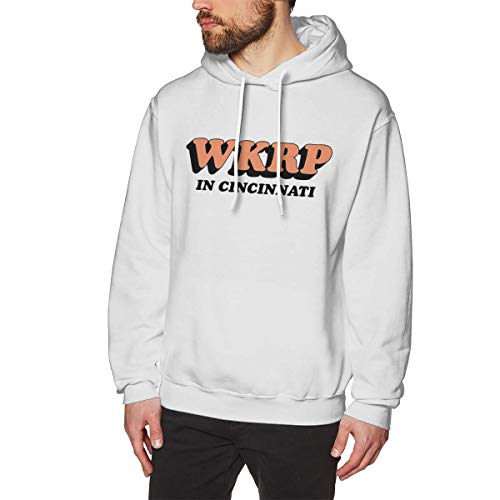 TITHER Men WKRP Cincinnati Graphic Pullover Funny White XXL Hoodie Sweatshirt