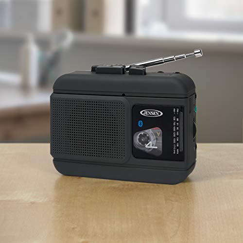 JENSEN MCR-60 MCR-60 Portable Personal Cassette Player/Recorder with AM/FM Radio, Bluetooth, and Earbuds, Black