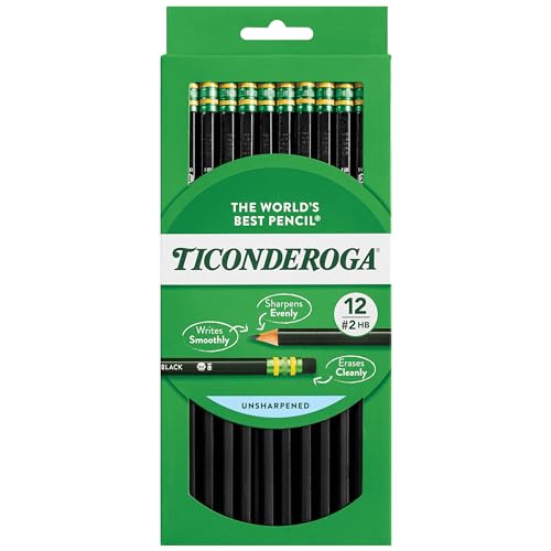 Ticonderoga Wood-Cased Pencils, Unsharpened, 2 HB Soft, Black, 12 Count