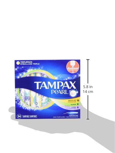 Tampax Pearl Tampons Multipack, Light/Regular/Super Absorbency, With Leakguard Braid, Triple Pack, Unscented, 34 Count