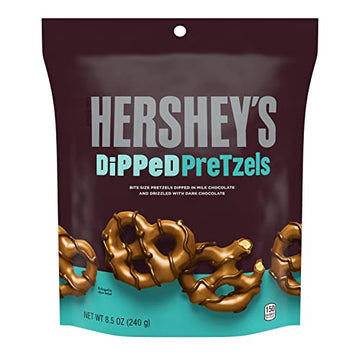 HERSHEY'S Milk and Dark Chocolate Covered Dipped Pretzels Candy, 8.5 oz Bag