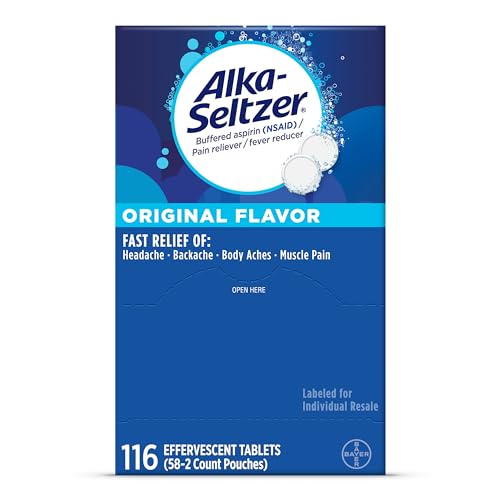 Alka-Seltzer Effervescent Tablets Original Flavor, Fast Multi-Symptom Relief from Headache and Body Ache, Dissolvable Effervescent Fizzy Tablets, 116 Ct