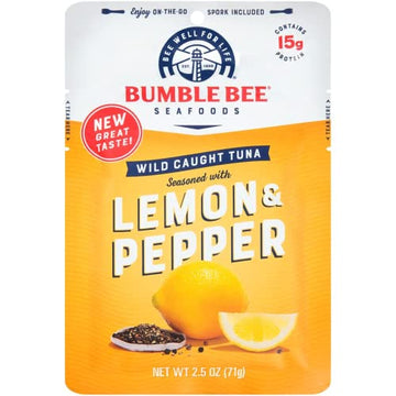 Bumble Bee Lemon & Pepper Seasoned Tuna, 2.5 Oz Pouches (Pack of 12) - Ready to Eat, Spork Included - Wild Caught Tuna Pouch - 15 Grams Protein per Serving - Gluten Free, On The Go Meal