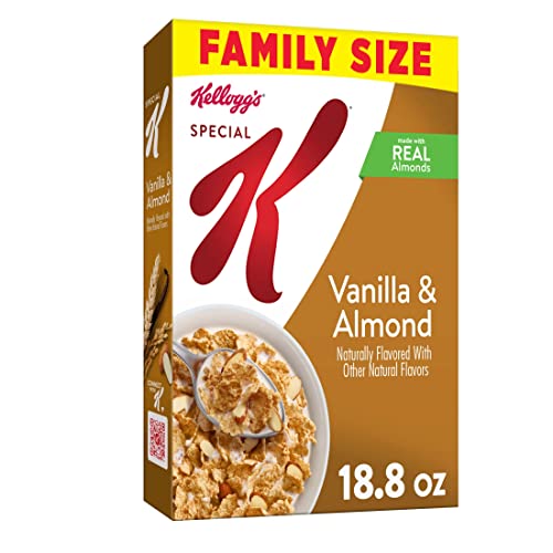 Special K Breakfast Cereal, 11 Vitamins and Minerals, Made with Real Almonds, Family Size, Vanilla and Almond, 18.8oz Box (1 Box)