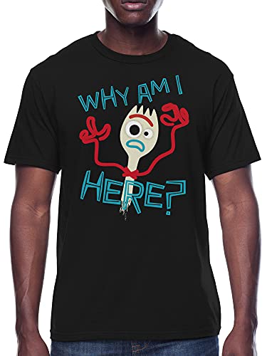 Toy Story Men's 4 Forkie Why Am I Here Black Graphic T-Shirt, Large