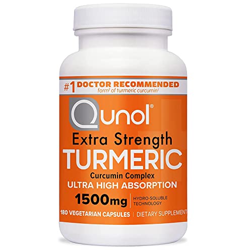 Turmeric Curcumin Capsules, Qunol with Ultra High Absorption 1500mg, Joint Support Supplement, Extra Strength Tumeric, Vegetarian Capsules, 2 Month Supply, 180 Count (Pack of 1)