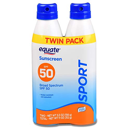 Equate Sport Broad Spectrum Sunscreen Continuous Spray Twin Pack, SPF 50, 5.5 oz