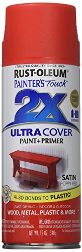 Rust-Oleum 277994 Painter's Touch 2X Ultra Cover Spray Paint, 12 oz, Satin Poppy Red