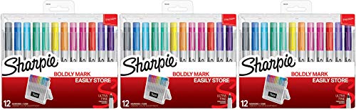 Sharpie Permanent Markers with Storage Case, Ultra Fine Point, Vibrant Colors, 12 Count 3 Pack