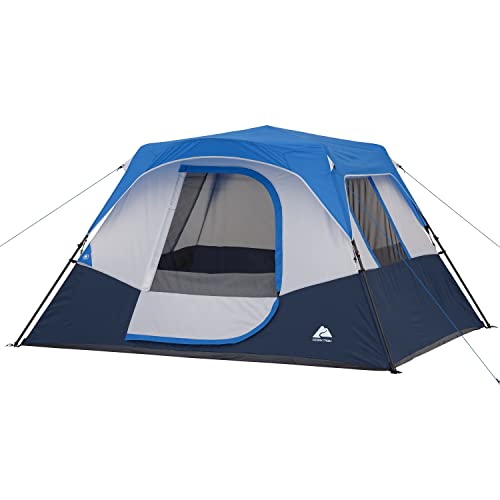 6-Person Instant Cabin Tent with Led Lighted Hub Grey Canvas