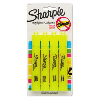 sharpie Accent Tank Style Highlighter, Chisel Tip, Fluorescent Yellow, 4/Set