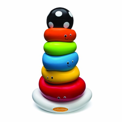 Infantino Funny Faces Ring Stacker Colorful Baby and Toddler Toys for Motor Skills, 5 Pieces