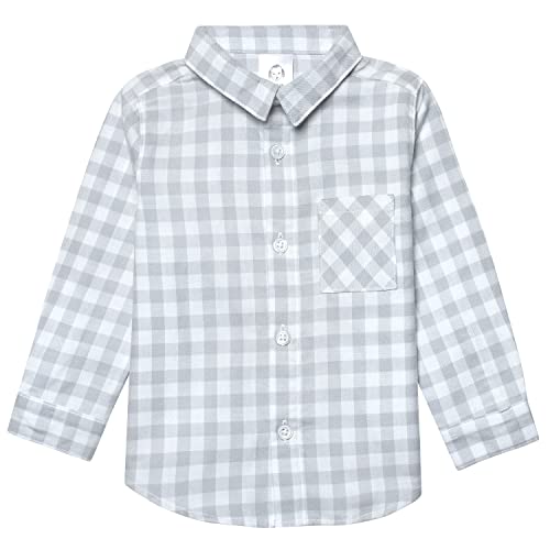 Gerber Baby and Toddler Boys Long Sleeve Button Up Plaid Shirt, Gray Plaid, 12 Months