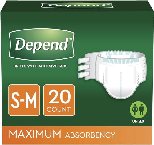 Depend Protection with Tabs, Maximum Briefs S/M, 20 Count 19-34 in Waist