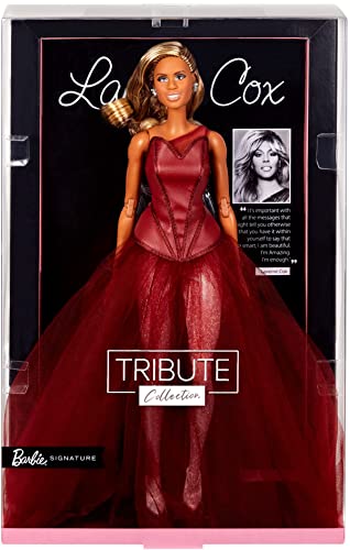 Barbie Tribute Collection Laverne Cox Doll, Collectible Doll Wearing Layered Look with Glittery Bodysuit and Tulle Gown, Gift for Collectors