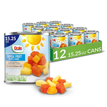 Dole Canned Tropical Fruit in Light Syrup & Passionfruit Juice, Pineapple & Papaya, Gluten Free, Pantry Staples, 15.25 Oz, 12 Count