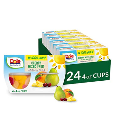 Dole Fruit Bowls Cherry Mixed Fruit in 100% Juice, Gluten Free Healthy Snack, 4 Oz, 24 Total Cups