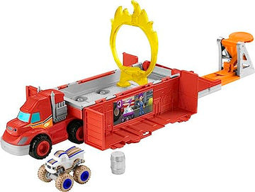 Fisher-Price Blaze and the Monster Machines Toy Car Race Track Launch & Stunts Hauler Transforming Playset with Diecast Vehicle