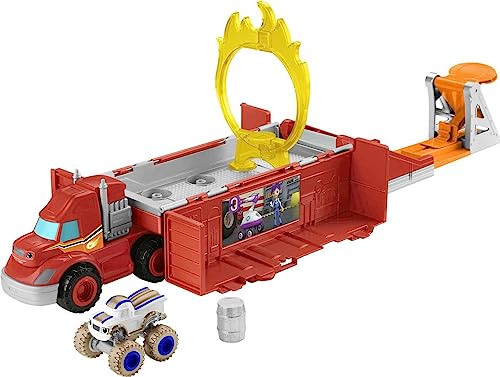 Fisher-Price Blaze and the Monster Machines Toy Car Race Track Launch & Stunts Hauler Transforming Playset with Diecast Vehicle