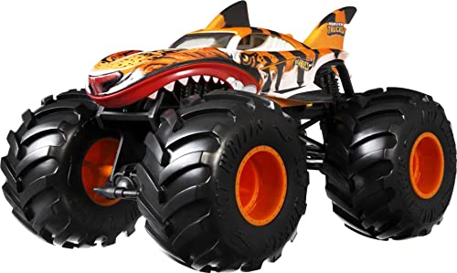Hot Wheels Monster Trucks Oversized Tiger Shark, 1:24 Scale Die-Cast Toy Truck,Black