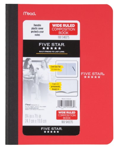 Five Star Composition Book/Notebook, Wide Ruled Paper, 100 Sheets, 9-3/4