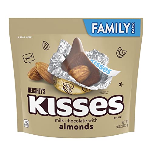 HERSHEY'S Kisses Milk Chocolate with Almonds Candy, Individually Wrapped, 16 oz Family Pack
