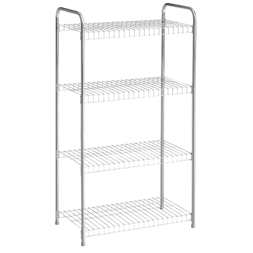 Rubbermaid 4-Tier Heavy Duty Wire Shelf, Satin Nickel, Easy Assemble with Hardware Included, for Food/Laundry/Closet Home Storage Use
