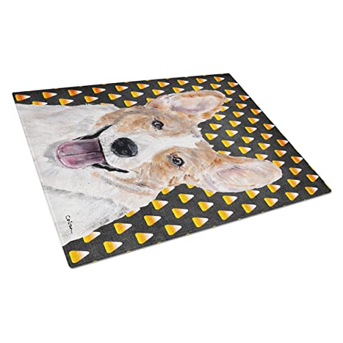 Caroline's Treasures SC9648LCB Cardigan Corgi Candy Corn Halloween Glass Cutting Board Large Decorative Tempered Glass Kitchen Cutting and Serving Board Large Size Chopping Board