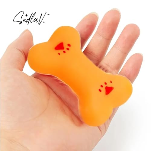 SEDLAV Soft Small Rubber Bone Squeaky Dog Toy, Puppy Pet Dog Chew Toy for Teeth Training