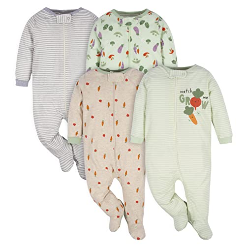 Gerber Unisex Baby 4 Pack 'N Play Footie And Toddler Sleepers, Happy Veggies, 6-9 Months US