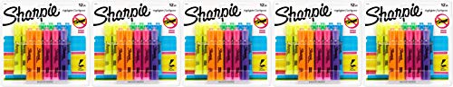 Sharpie 25145 Tank Highlighters, Chisel Tip, Assorted Fluorescent, 12-Count 5 Pack