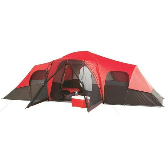 10-Person Family Camping Tent, Family Cabin Tent (Red/Black, 10 Person)