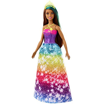 Barbie Dreamtopia Princess Doll, 12-Inch, Brunette with Blue Hairstreak Wearing Rainbow Skirt and Tiara, for 3 to 7 Year Olds