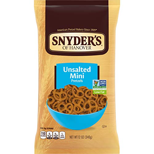 Snyder's of Hanover Mini Pretzels, Unsalted Pretzels, 12 Ounce Bag (Pack of 12)