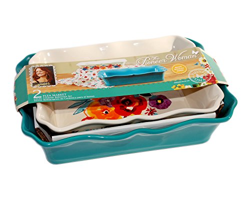 The Pioneer Woman Flea Market 2-Piece Decorated Rectangular Ruffle Top Ceramic Bakeware Set