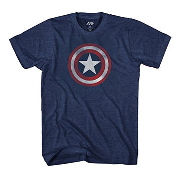 Marvel Captain America Shield Logo Mens T-Shirt (Small, Heather Navy)