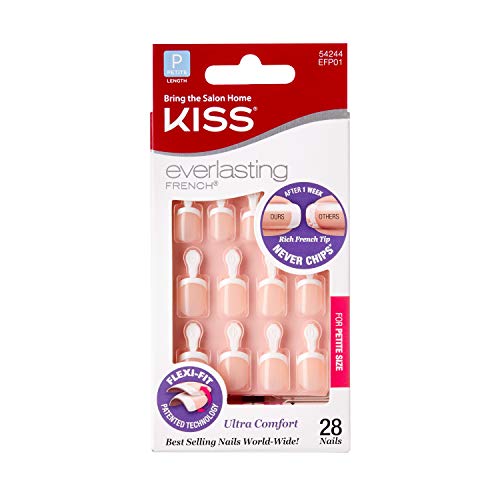 KISS Everlasting French Glue-On Nails Kit, Petite Length 28 nails ea (Pack of 4)