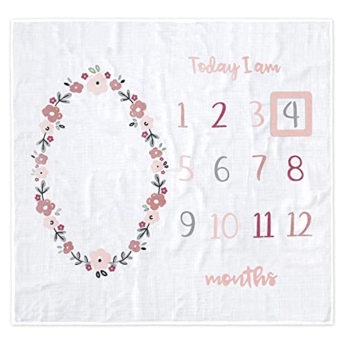 Gerber Baby Boys Girls and Neutral Newborn Infant Baby Toddler Nursery 100% Cotton Monthly Milestone First Year Blanket, Floral White, 47" x 47"