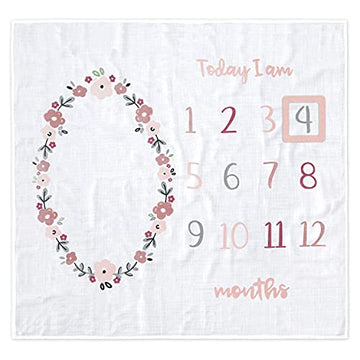 Gerber Baby Boys Girls and Neutral Newborn Infant Baby Toddler Nursery 100% Cotton Monthly Milestone First Year Blanket, Floral White, 47" x 47"