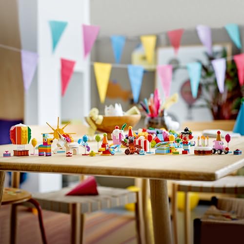 LEGO Classic Creative Party Box Bricks Set 11029, Family Games to Play Together, Includes 12 Mini-Build Toys: Teddy Bear, Clown, Unicorn, Fun for All Ages 5 Plus