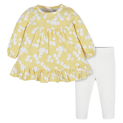 Gerber Baby Girls Toddler 2-Piece Long Sleeve Dress & Leggings Set, Golden Flowers, 18 Months