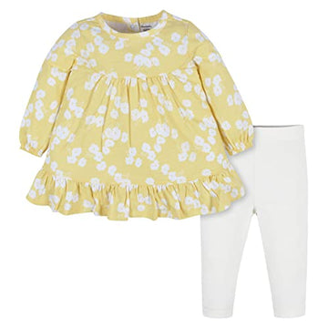Gerber Baby Girls Toddler 2-Piece Long Sleeve Dress & Leggings Set, Golden Flowers, 18 Months