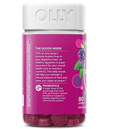 OLLY Probiotic Gummy, Immune and Digestive Support, 1 Billion CFUs, Chewable Probiotic Supplement, Berry, 40 Day Supply - 80 Count