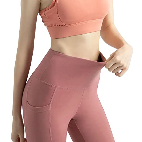 SEDLAV Leggings for Women, Pockets, High Waisted, Tummy Control, Butt Lifting. for: Workout, Gym, Yoga Pants (Large/X-Large, Rosy Brown)