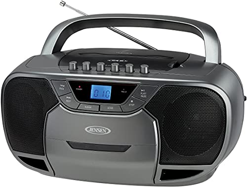 JENSEN CD-590-GR CD-590 1-Watt Portable Stereo CD and Cassette Player/Recorder with AM/FM Radio and Bluetooth (Gray)