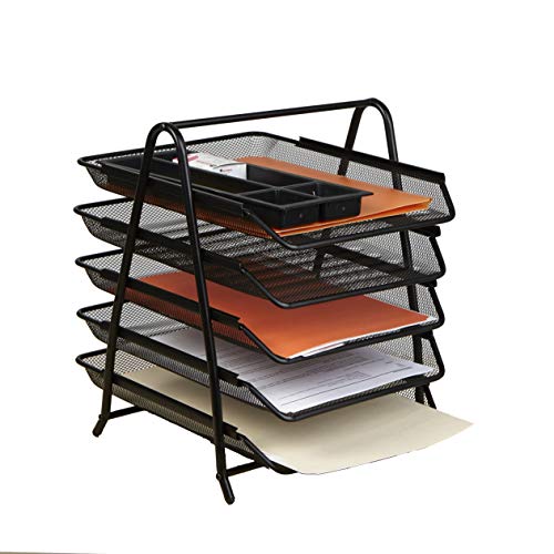 Mind Reader 5-Tier Paper Tray, Desktop Organizer File Storage, Workspace, Office, Metal Mesh, 11.75