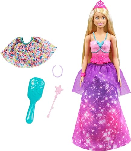 Barbie Dreamtopia 2-in-1 Princess to Mermaid Fashion Transformation Doll (Blonde, 11.5-in) with 3 Looks and Accessories, for 3 to 7 Year Olds