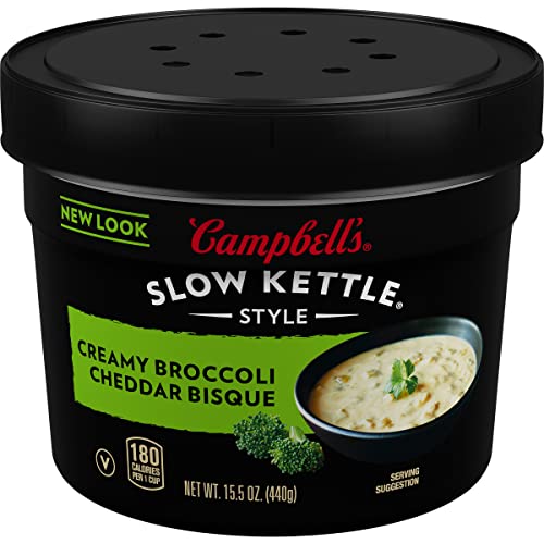 Campbell's Slow Kettle Style Creamy Broccoli Cheddar Bisque, 15.5 Ounce Microwavable Bowl