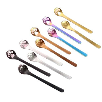 SEDLAV "Cute Cat Paw Stainless Steel Teaspoon Set - Perfect for Sugar, Desserts, Coffee, and More - Adorable Tableware for Home and Restaurant Use"