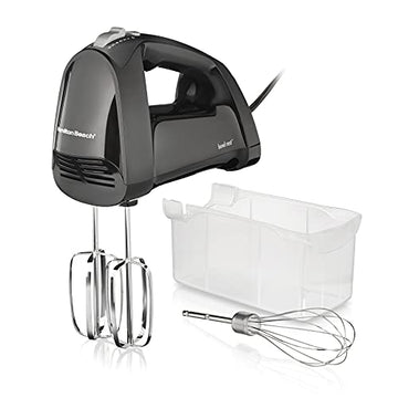 Hamilton Beach 6 Speed Hand Mixer with QuickBurst, Includes Snap-On Storage Case and 3 Attachments, Black, 62690F